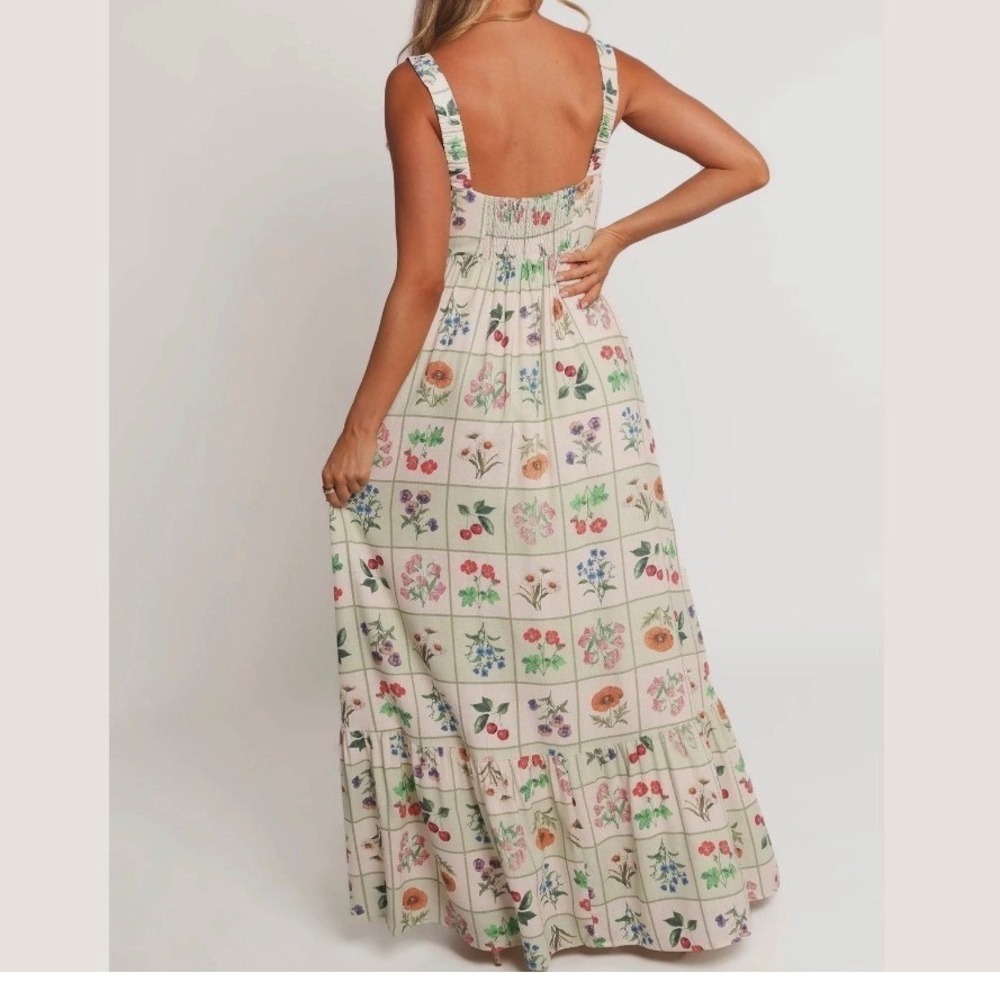 NEW Petal + Pup Flower Market Maxi Dress M Linen Blend Cottage Country Garden - Picture 5 of 12